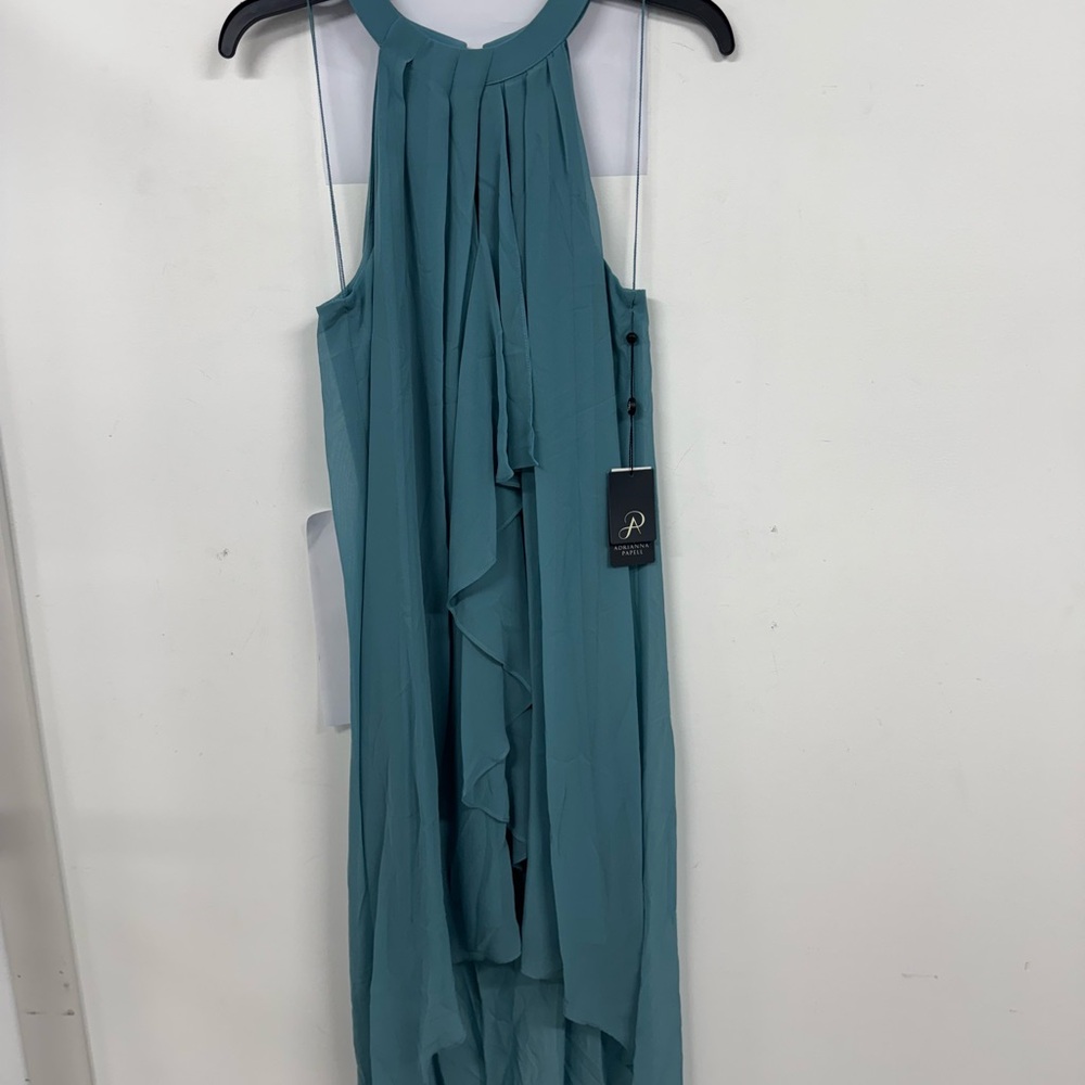 Adrianna Papell Teal Halter High-Low Ruffle Dress